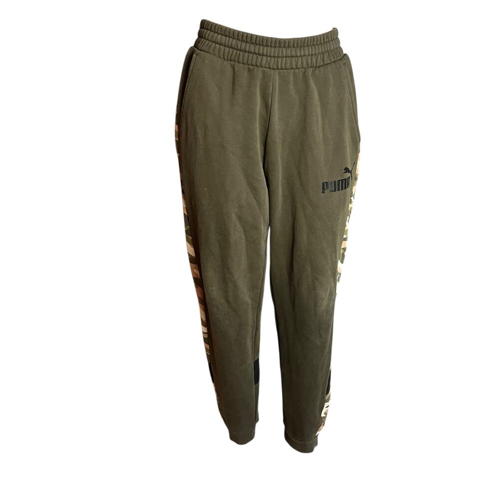 Puma Knit Joggers Green & Camo Womens Medium Athleisure Workout Relaxation Cozy